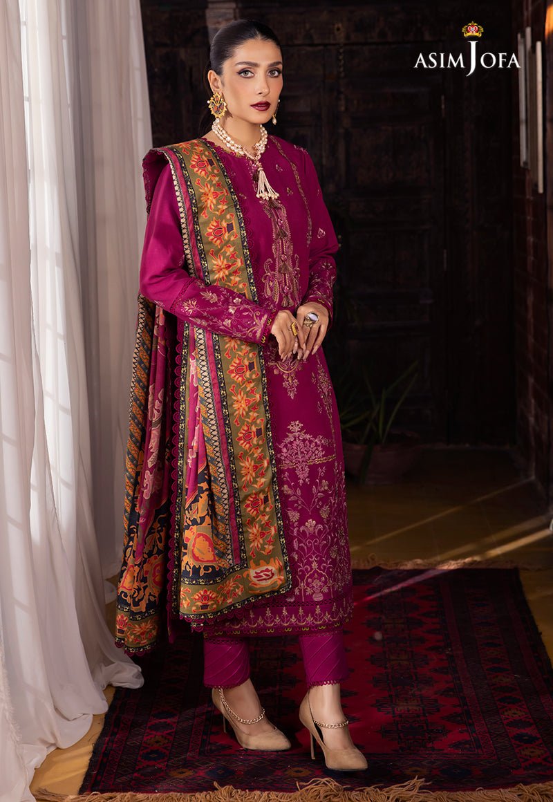 AJW-18 DESIGNERS STITCHED EMBROIDERED LINEN SLUB 3 PCS