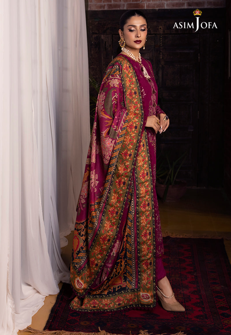 AJW-18 DESIGNERS STITCHED EMBROIDERED LINEN SLUB 3 PCS