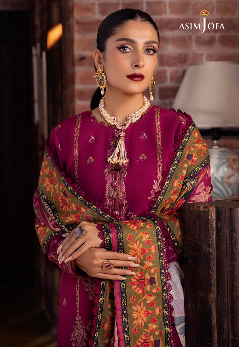 AJW-18 DESIGNERS STITCHED EMBROIDERED LINEN SLUB 3 PCS