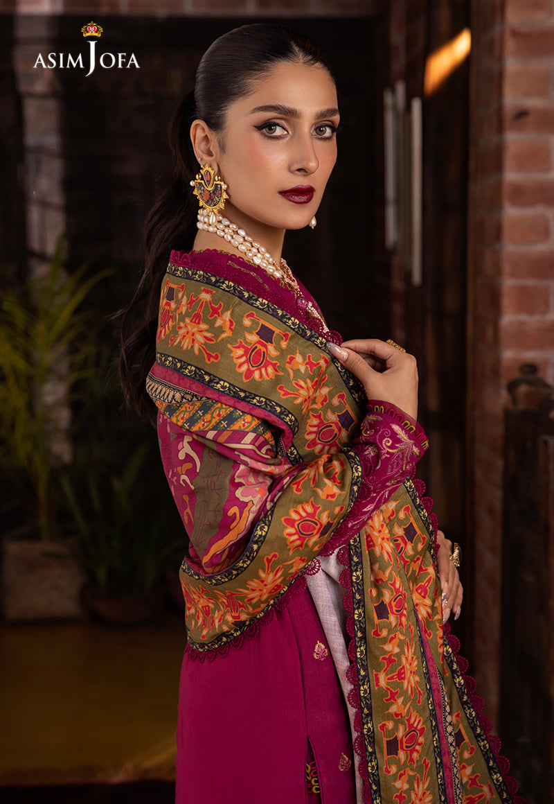 AJW-18 DESIGNERS STITCHED EMBROIDERED LINEN SLUB 3 PCS