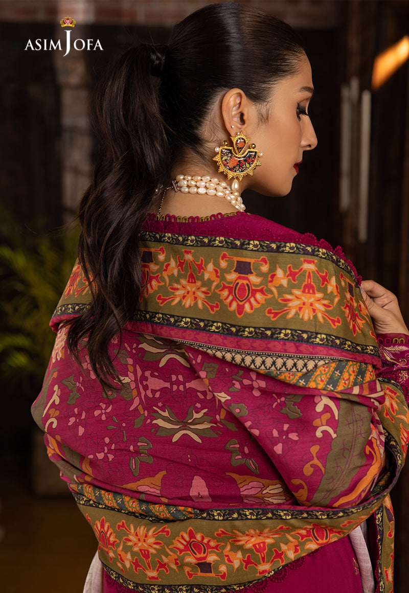 AJW-18 DESIGNERS STITCHED EMBROIDERED LINEN SLUB 3 PCS