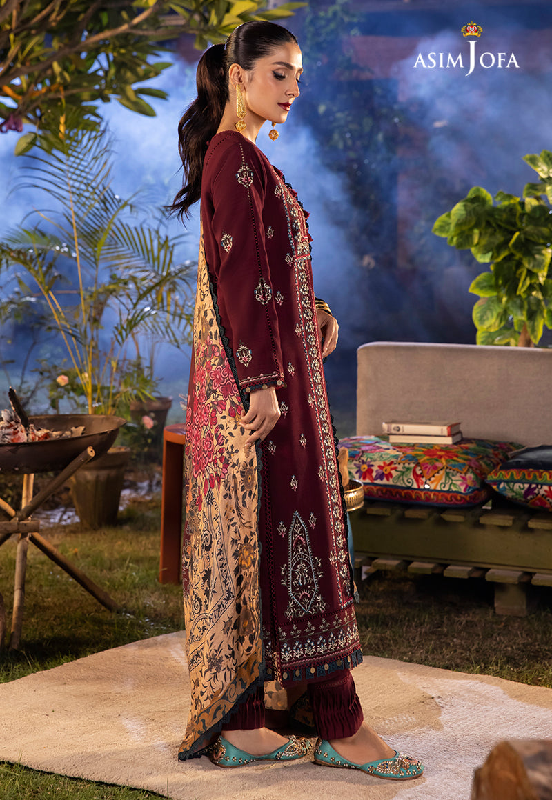 AJW-20 DESIGNERS STITCHED PRINTED LINEN SLUB 3 PCS