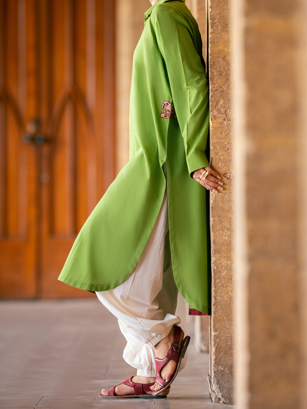 Parrot Green Yarn Dyed Cotton Kurti - ALCR-LK-1144
