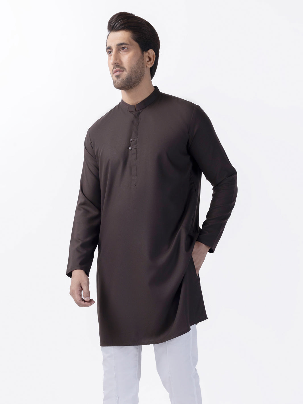 Dark Brown Blended Kurta - AL-K-1159