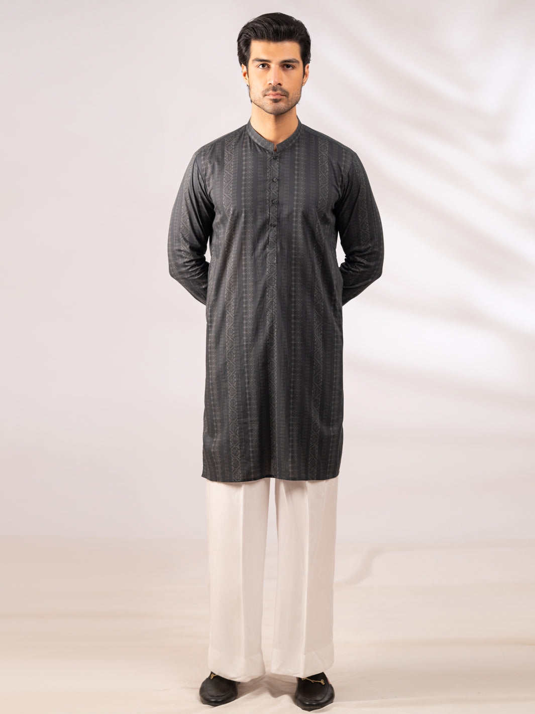Charcoal Grey Cotton Kurta - AL-K-1285