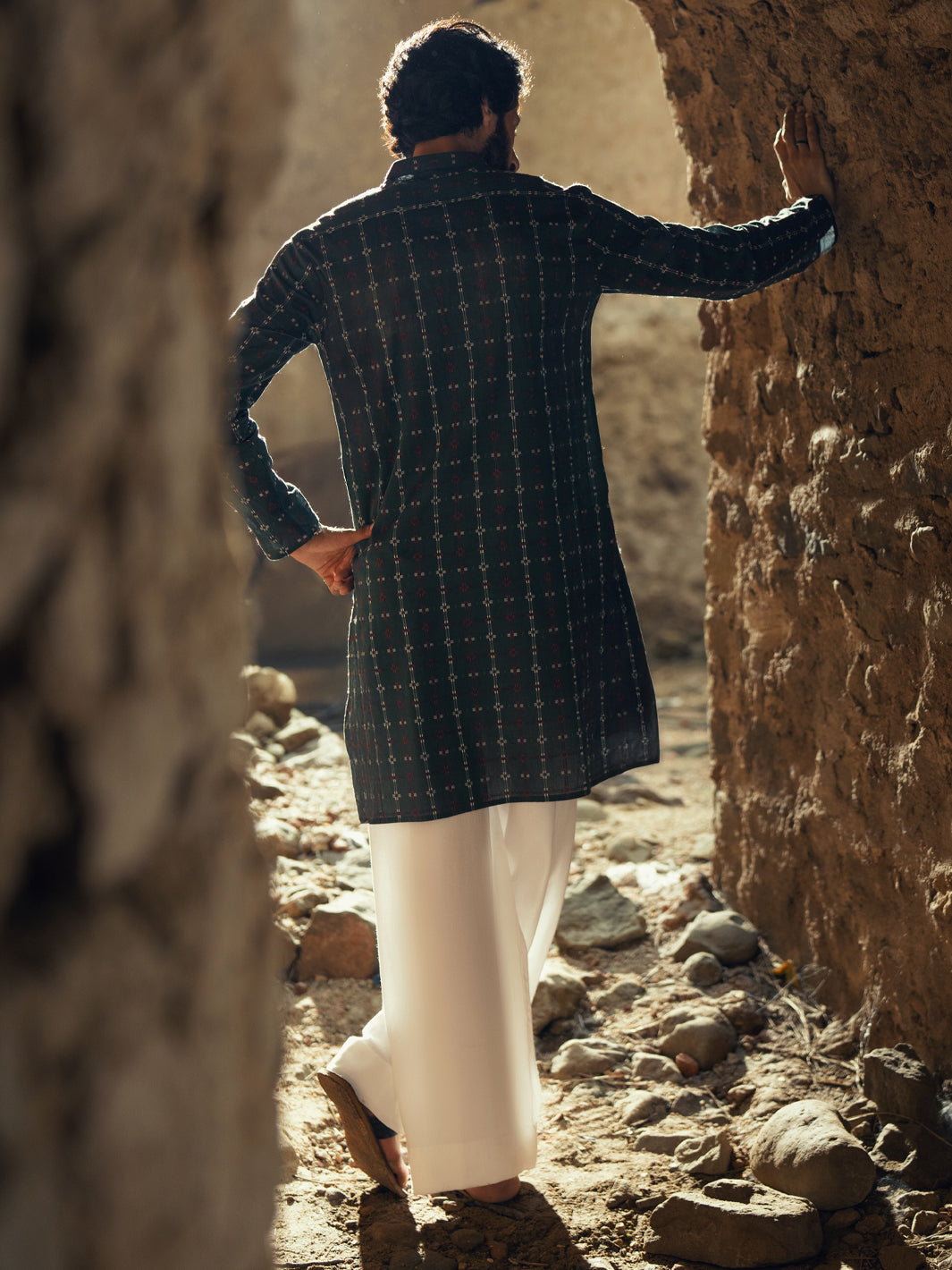 Green Cotton Semi-Formal Kurta - AL-K-1288