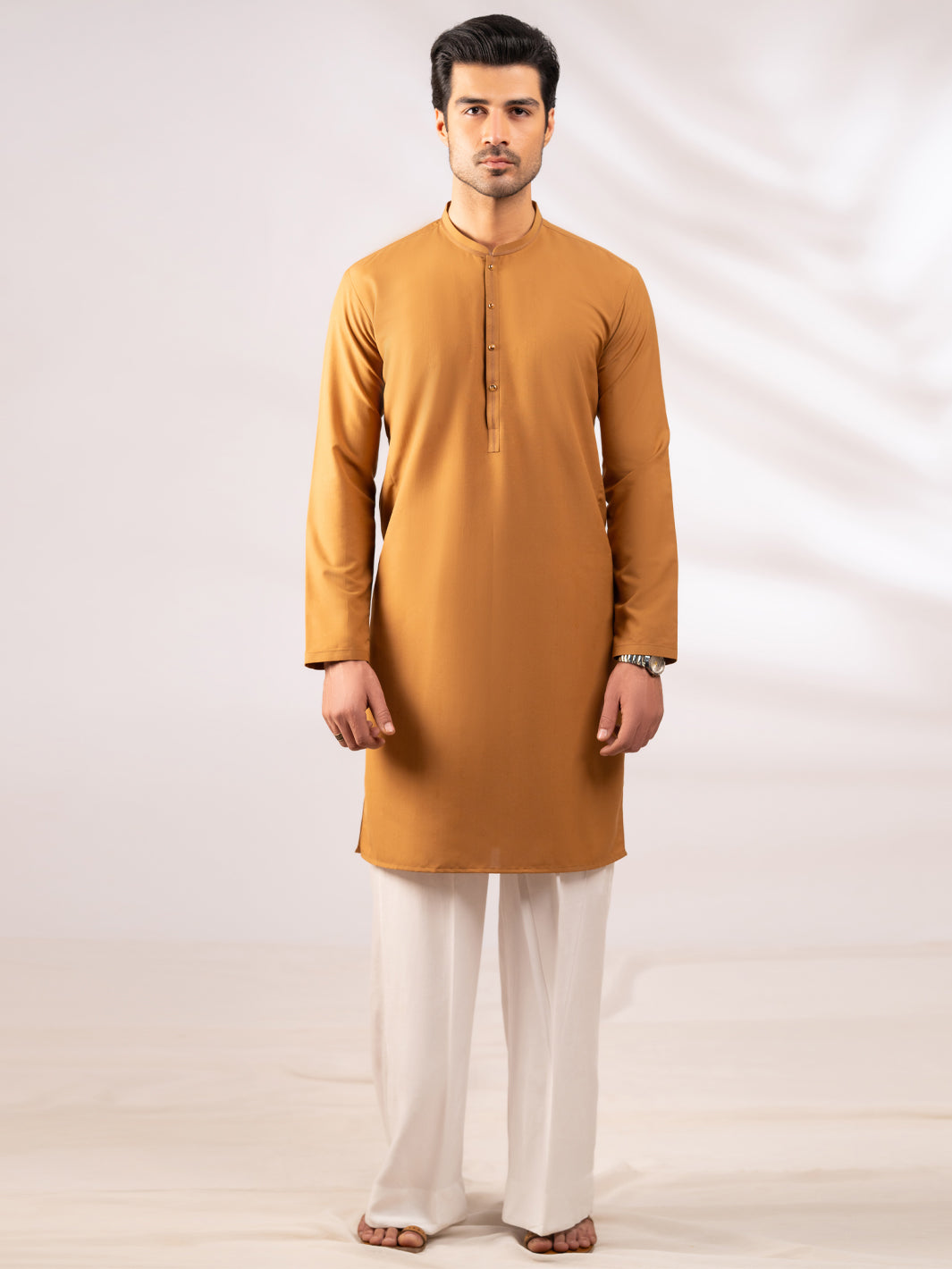 Brown Dobby Cut & Sew Kurta - AL-K-1304