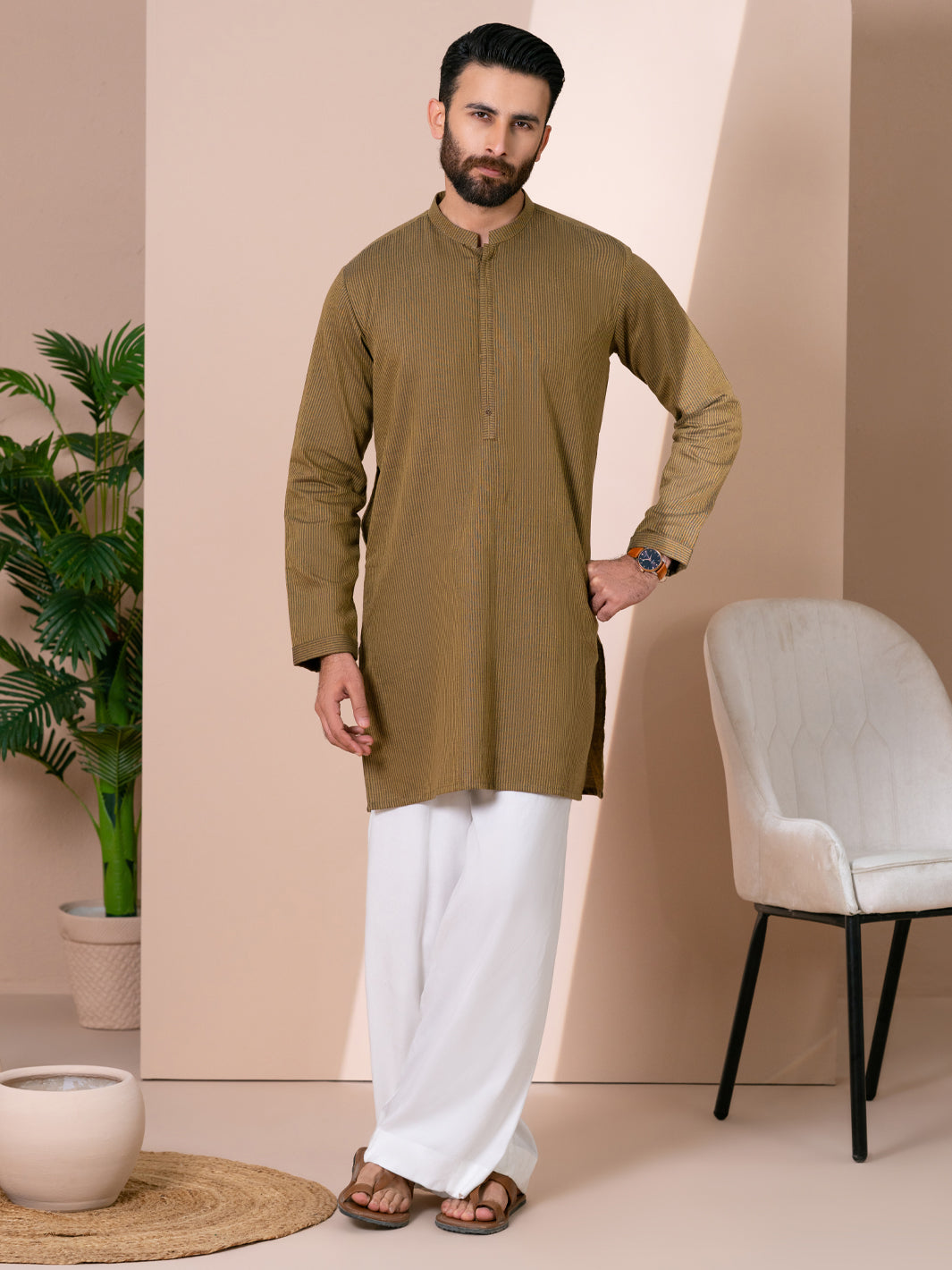 Mustard Cotton Cut & Sew Kurta - AL-K-1314