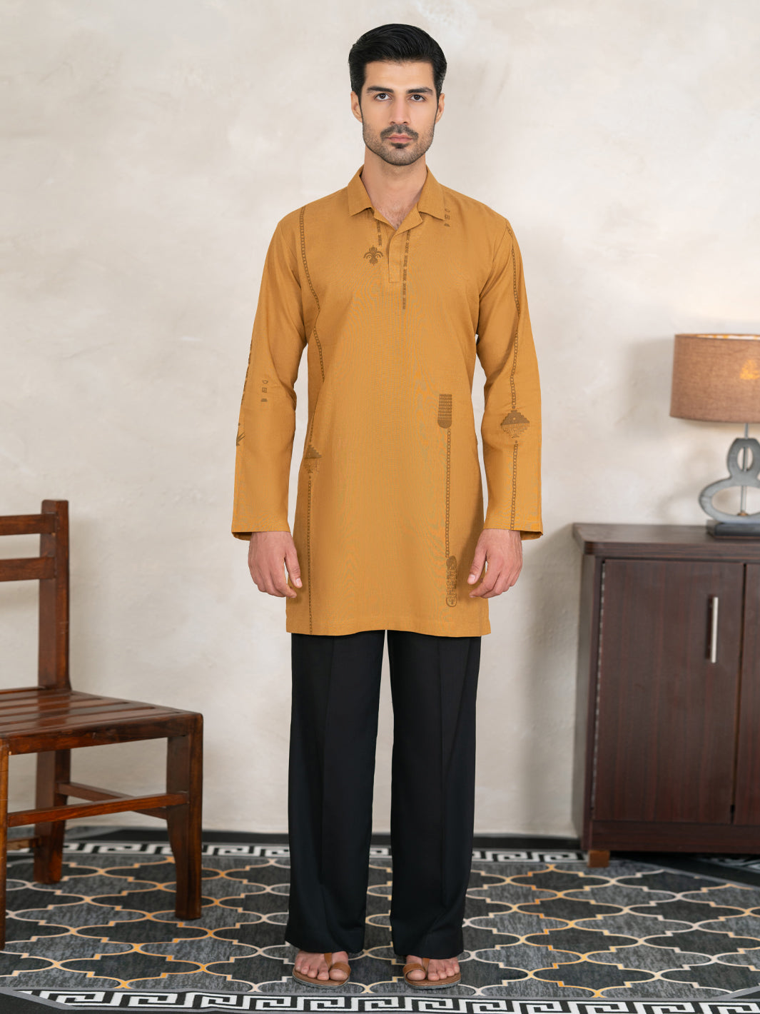 Mustard Cotton Cut & Sew Kurta - AL-K-1332A