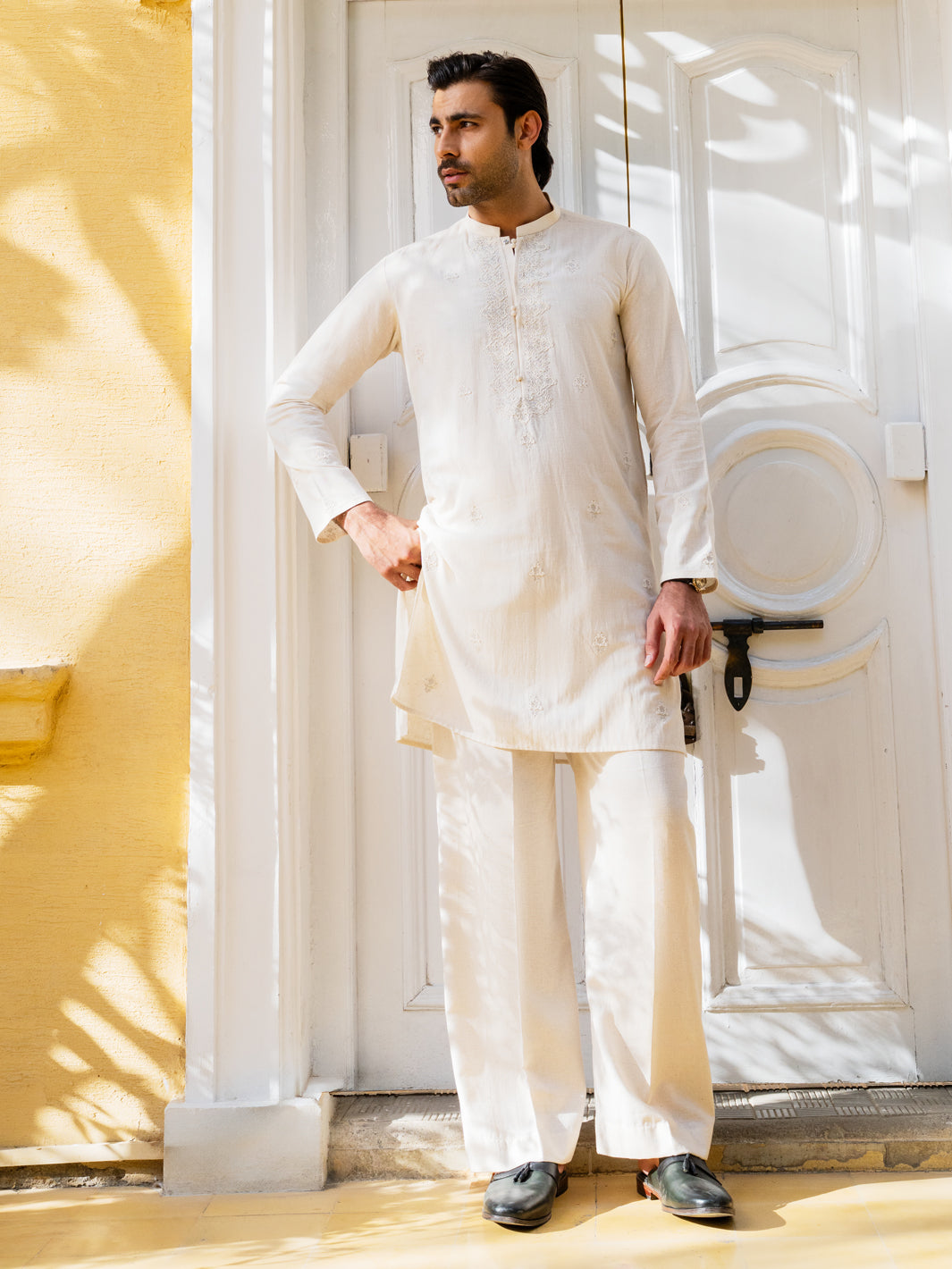 Cream Blended Formal Kurta - AL-K-SP-063