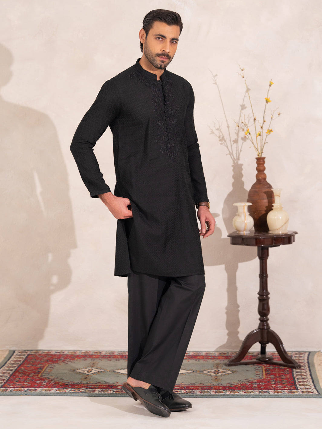 Black Formal Embroidered Kurta - AL-K-SP-067