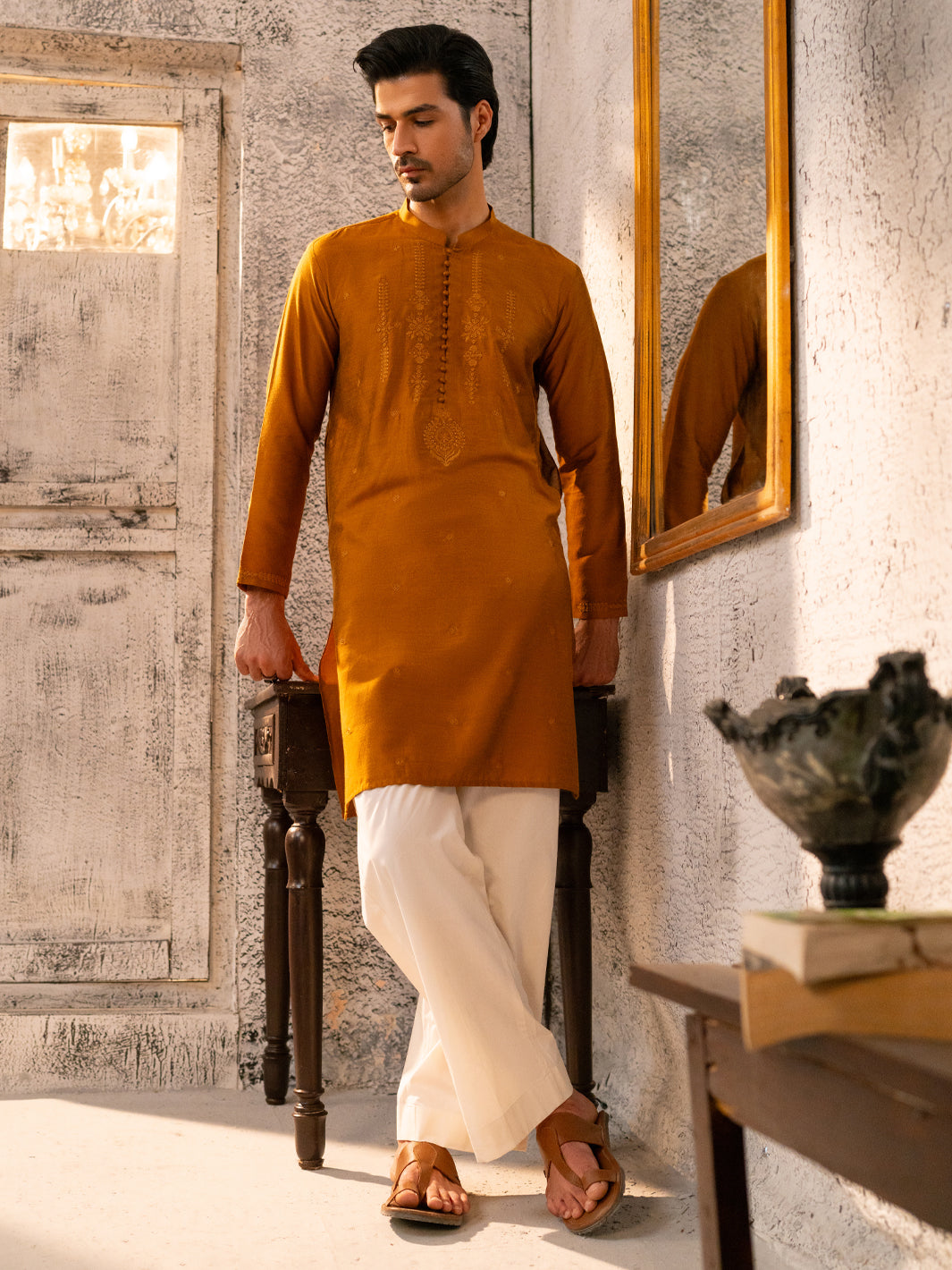 Mustard Formal Embroidered Kurta - AL-K-SP-069