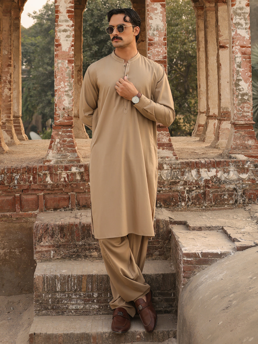 Sand Brown Cut & Sew Kameez Shalwar - AL-KS-3259