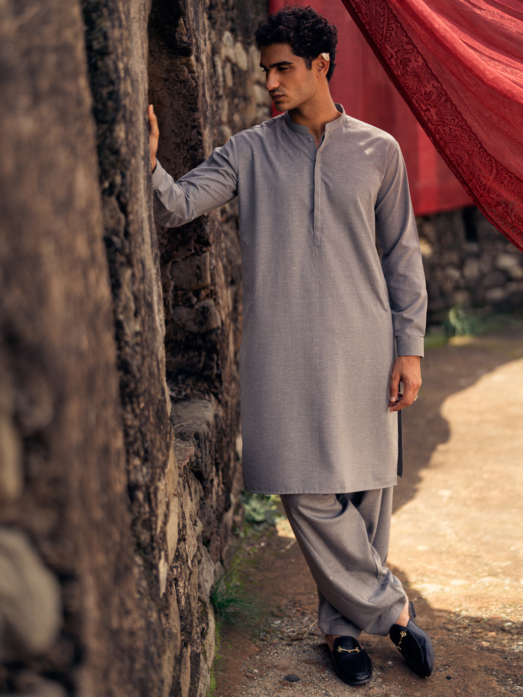 Light Grey Kameez Shalwar - AL-KS-3293