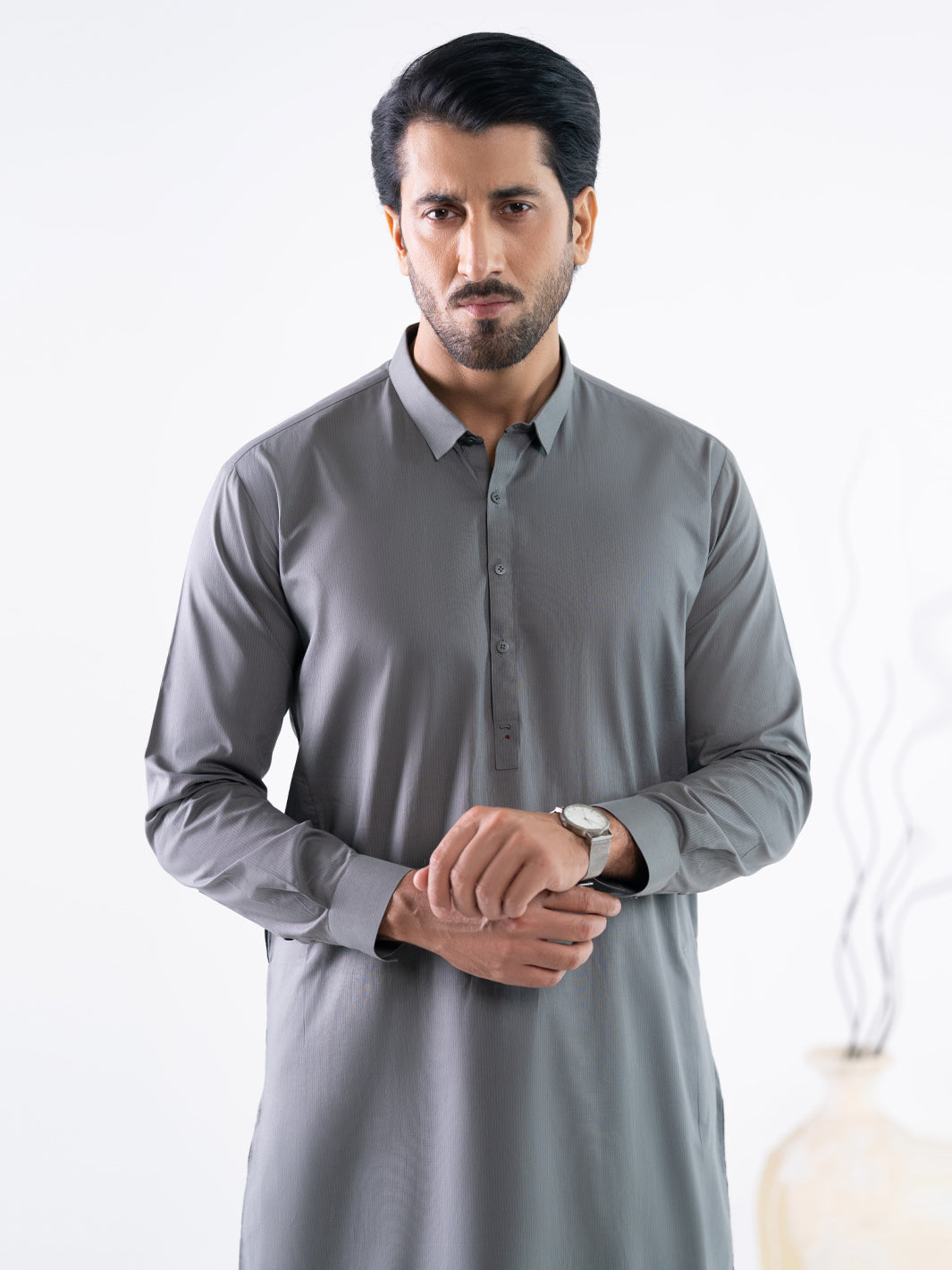 Grey Cotton Cut & Sew Kameez Shalwar - AL-KS-3325A