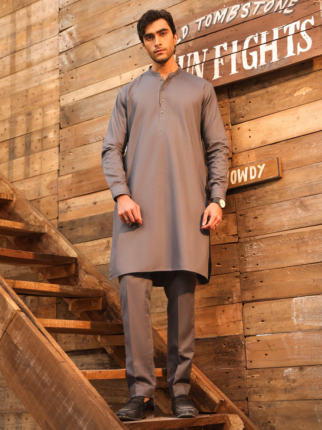Grey Cotton Cut & Sew Kurta Trousers - AL-KT-3330