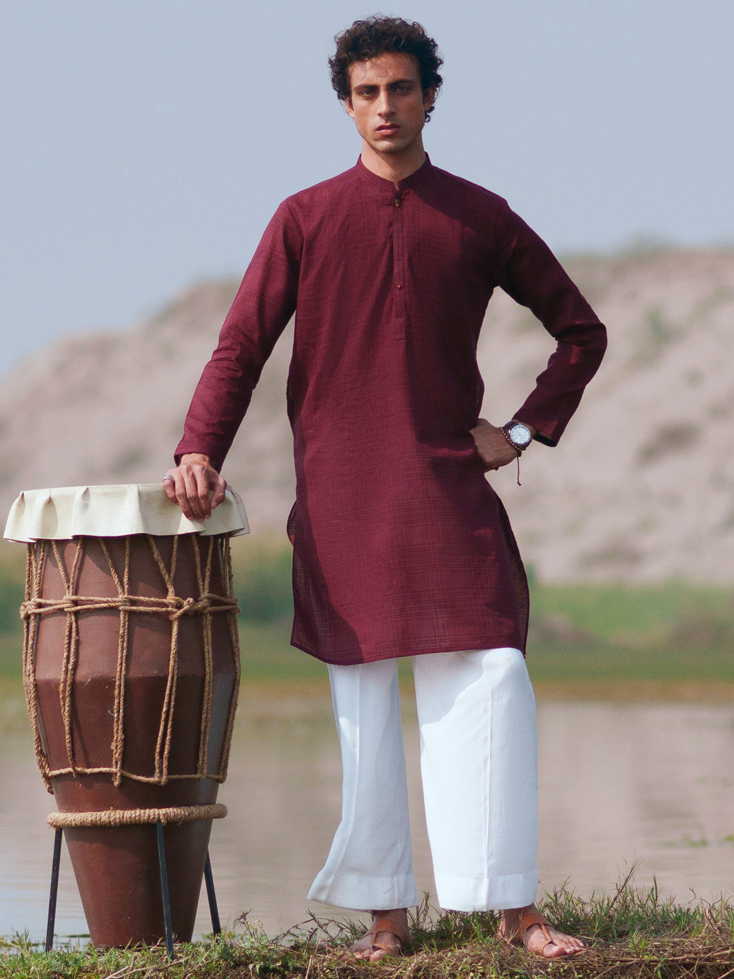 Maroon Cotton Kurta Trousers - AL-KT-3483