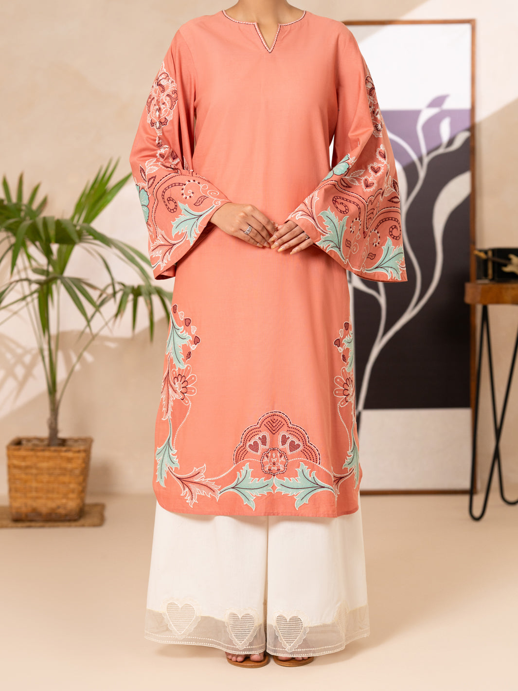 Peach Cambric Kurti - AL-LK-1177