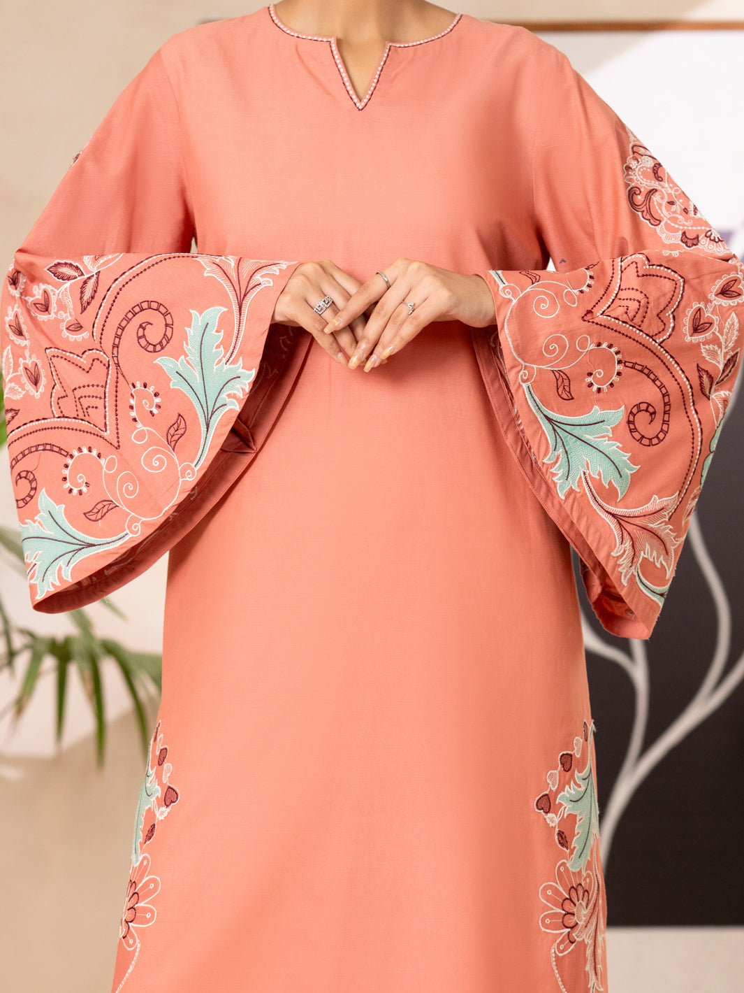 Peach Cambric Kurti - AL-LK-1177