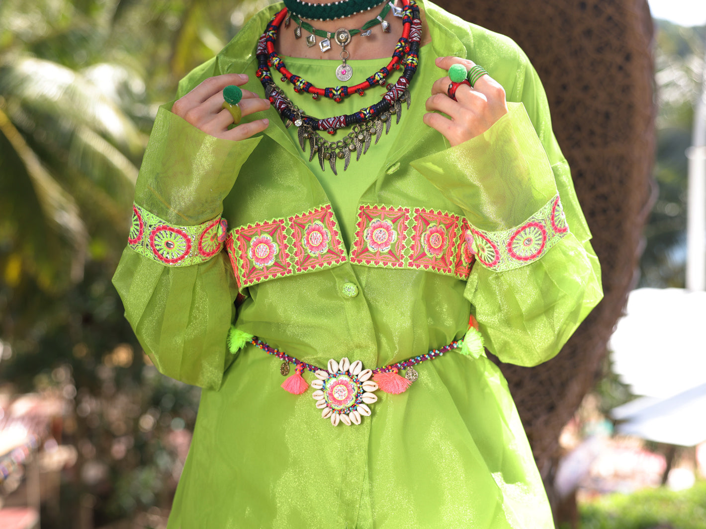 Parrot Green Shimmer Poly-Net Tunic - AL-LK-963