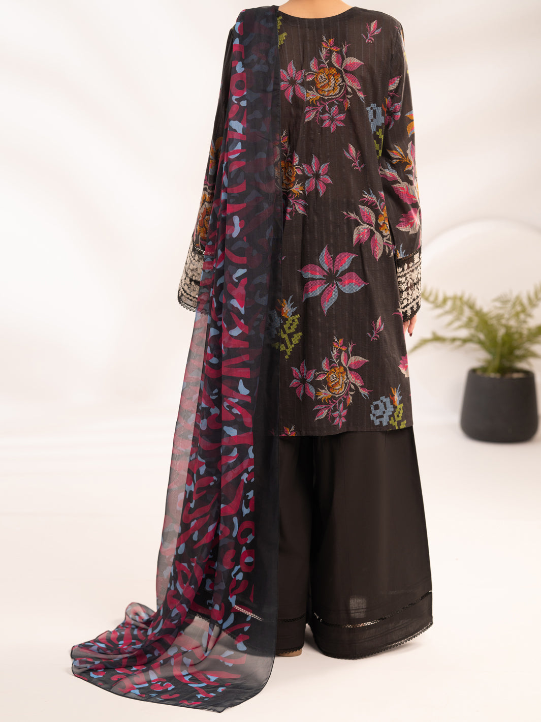 Black Lino Kara Unstitched 3Pc - ALP-3PS-2455