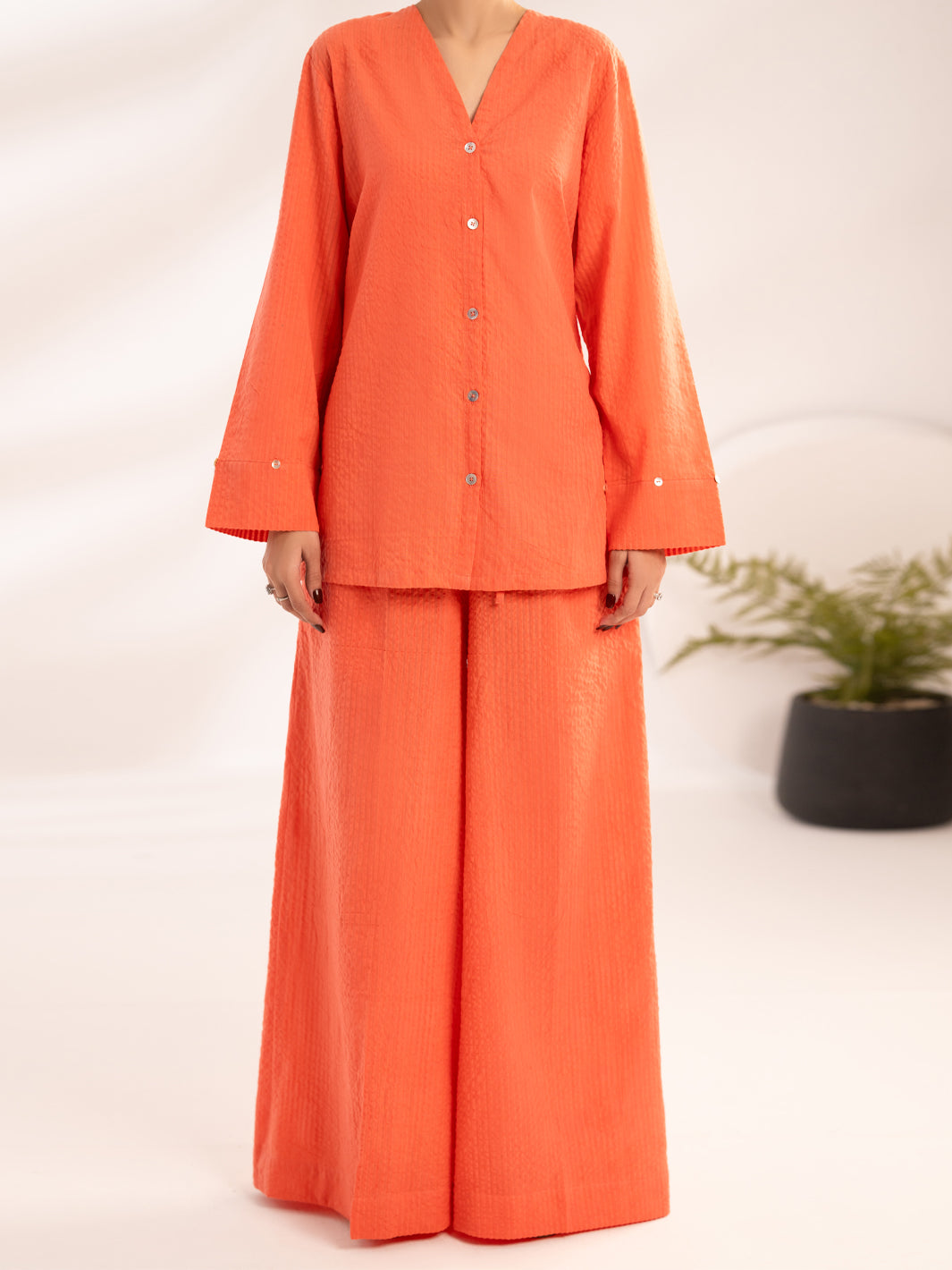 Peach Seersucker 2Pc Stitched - AL-2PS-LKS-1121