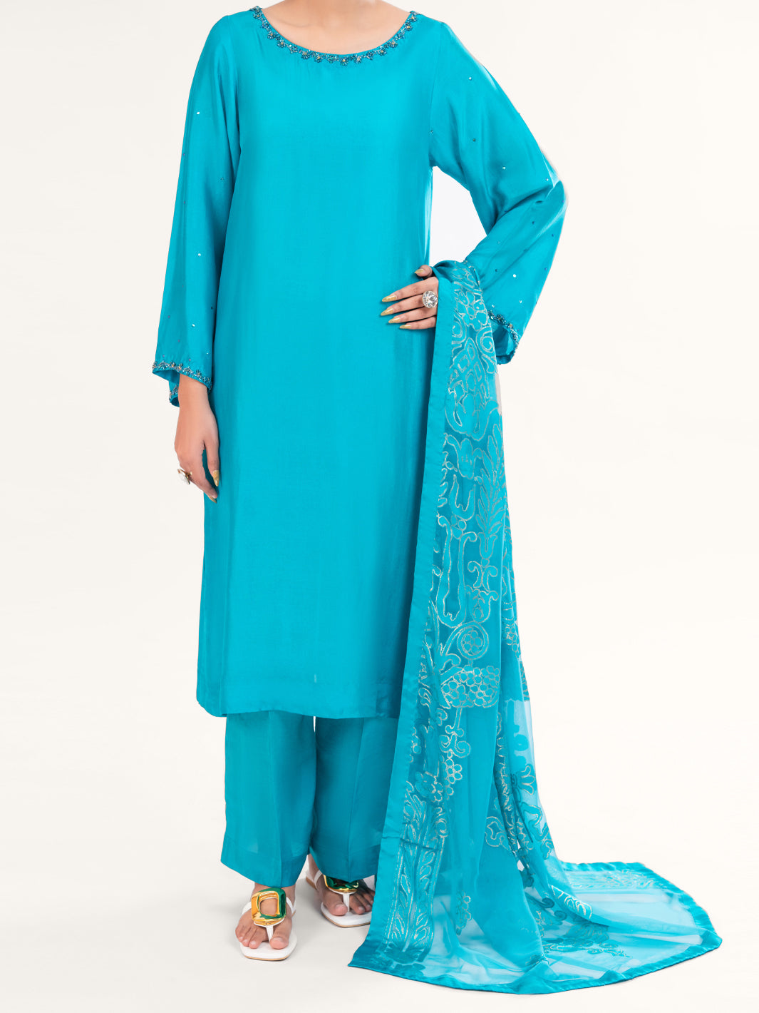 Sea Green Sheesha Silk Formal 3Pc Stitched - AL-3PS-LS-579