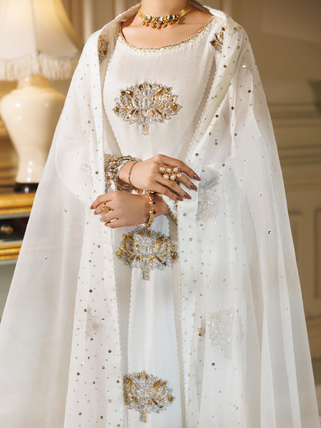 White Raw Silk Formal Stitched 3Pc - AL-3PS-LS-607
