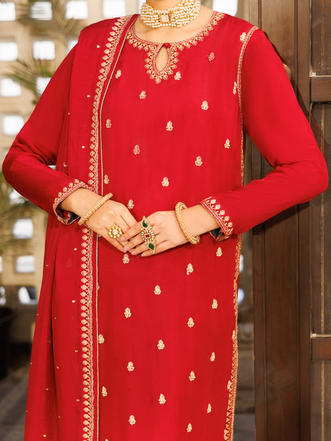 Red Amore Silk Formal Stitched 3Pc- AL-3PS-LS-622