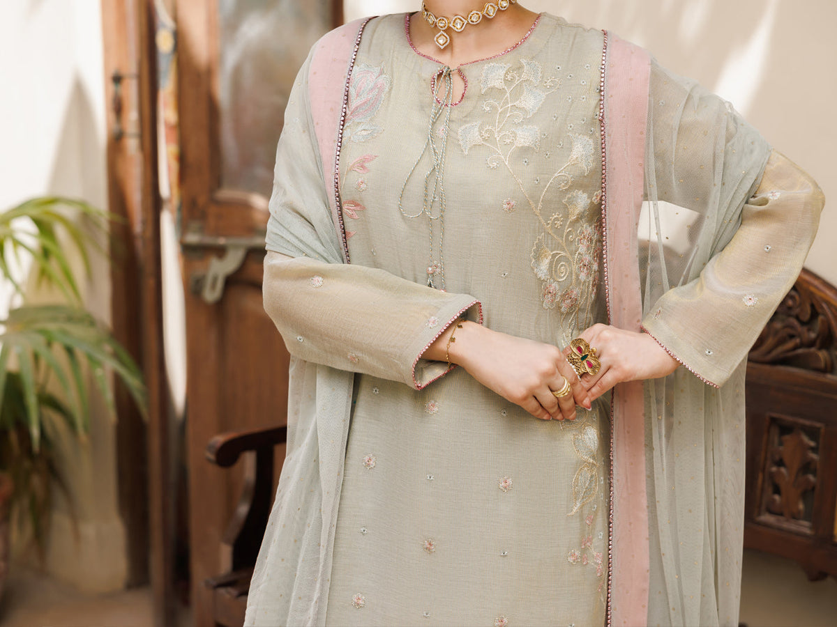 Pistachio Green Formal Mesuri Zari Stitched 3Pc - AL-3PS-LS-626