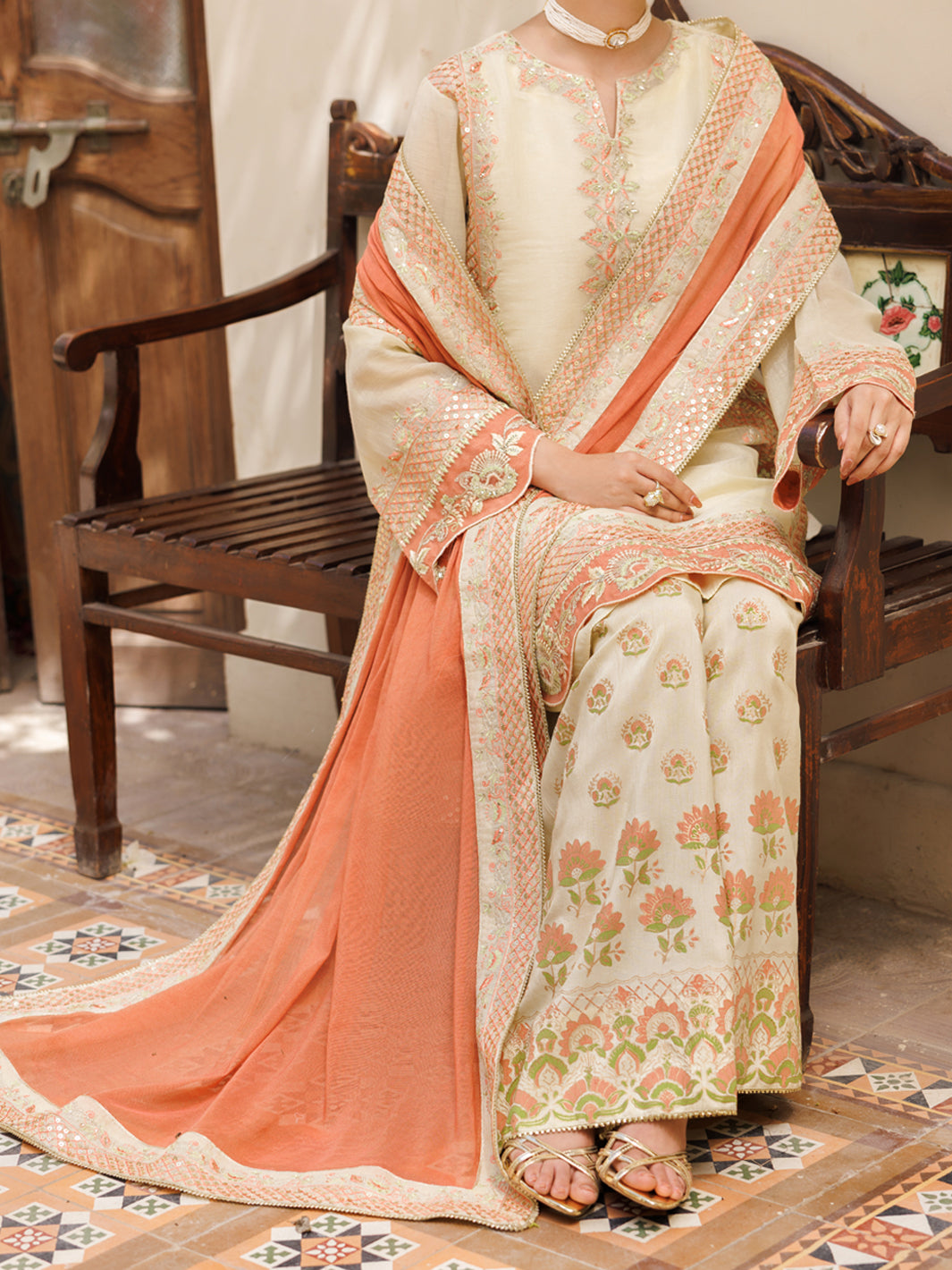 Pistachio Green Mesuri Formal Stitched 3Pc- AL-3PS-LS-627