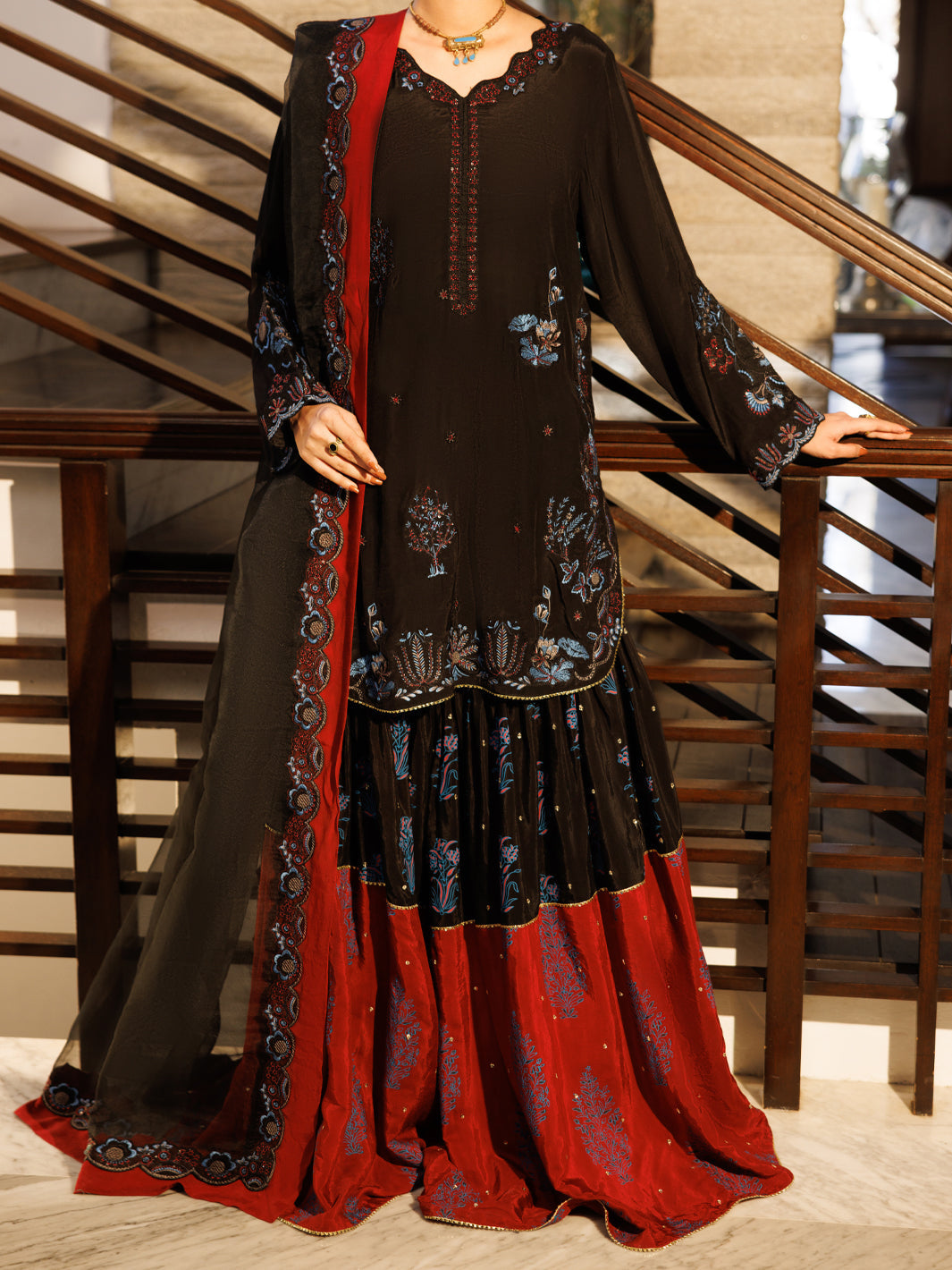 Black Sheesha Silk Formal Stitched 3Pc- AL-3PS-LS-628