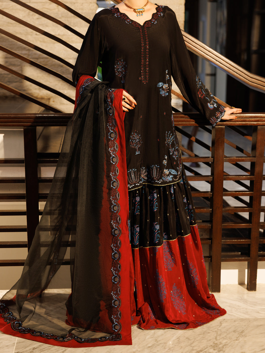 Black Sheesha Silk Formal Stitched 3Pc- AL-3PS-LS-628