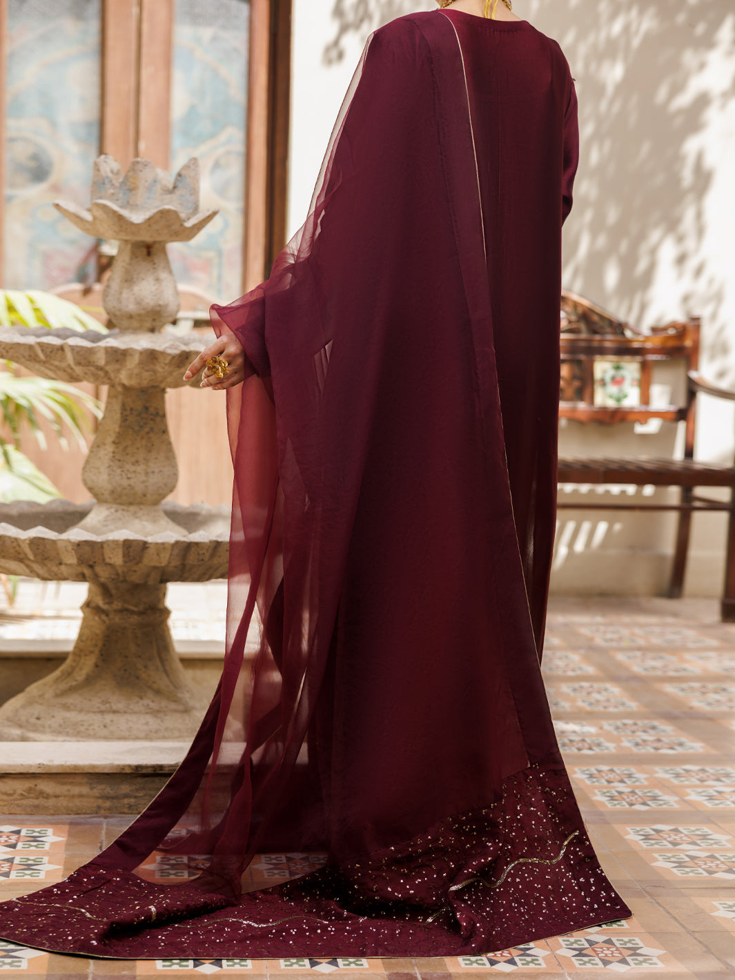 Magenta Sheesha Silk Formal Stitched 3Pc- AL-3PS-LS-629