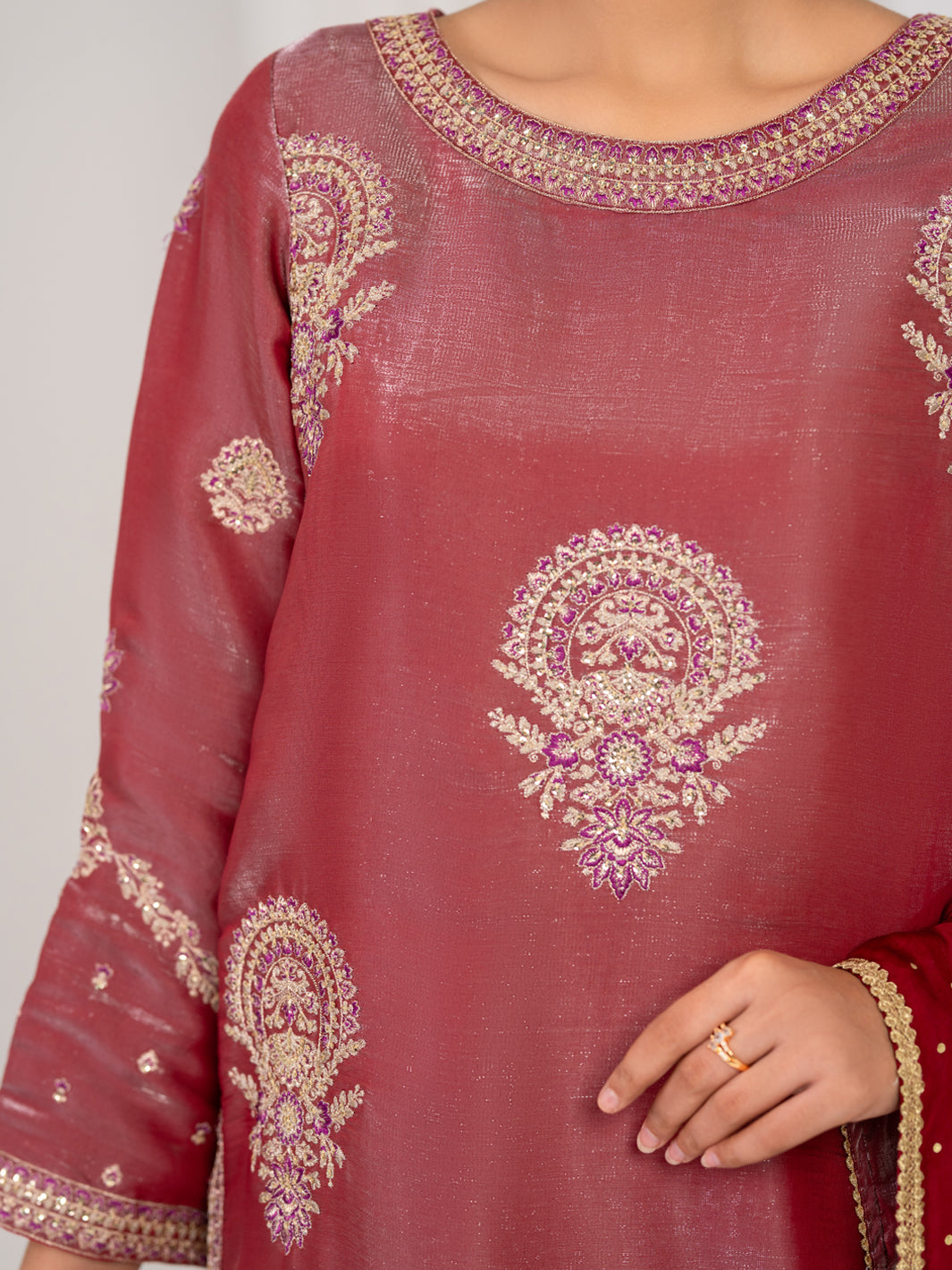 Pink Lawa Silk Formal Stitched 3Pc- AL-3PS-LS-633