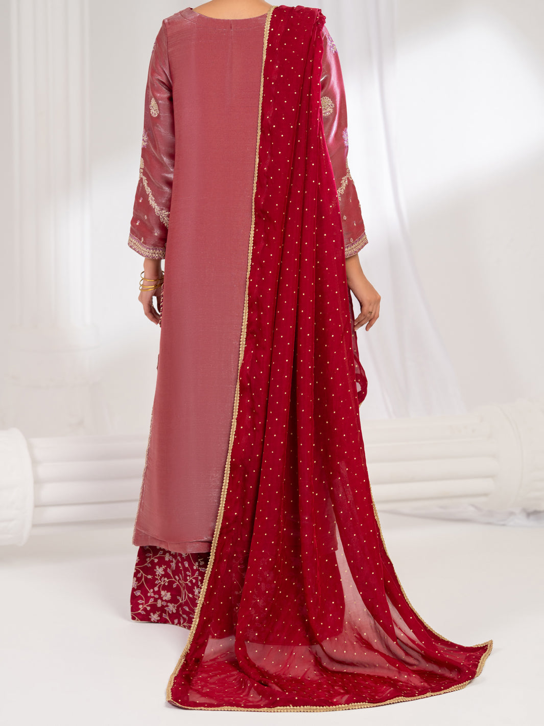 Pink Lawa Silk Formal Stitched 3Pc- AL-3PS-LS-633