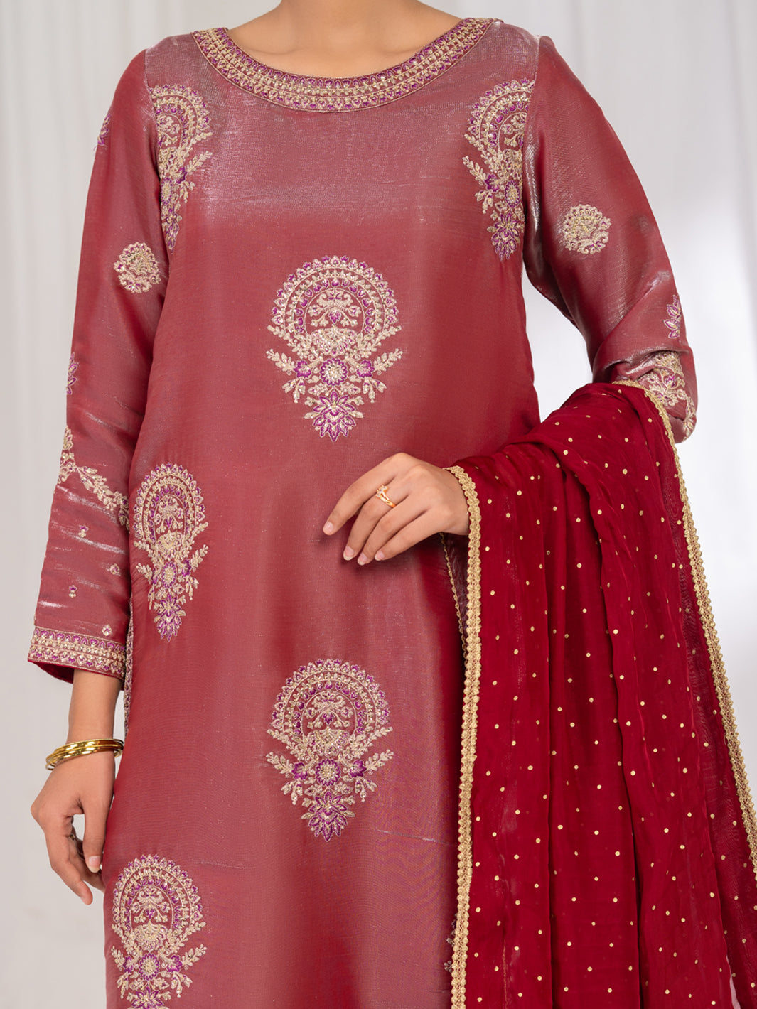 Pink Lawa Silk Formal Stitched 3Pc- AL-3PS-LS-633
