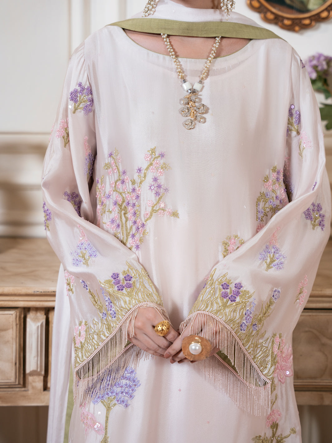 Light Pink Sheesha Silk Formal Stitched 3Pc - AL-3PS-SS-LS-611