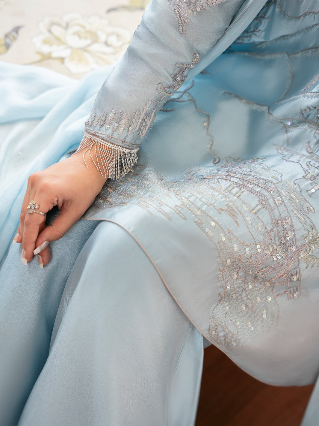 Sea Blue Sheesha Silk Formal Stitched 3Pc - AL-3PS-SS-LS-615