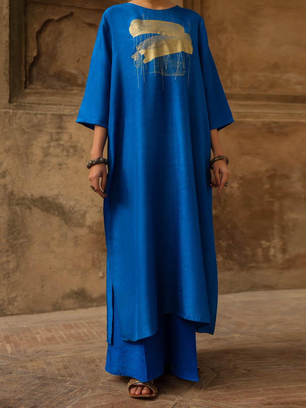 Royal Blue Raw Silk Formal 2Pc Stitched - AL-SS-LS-LKS-594