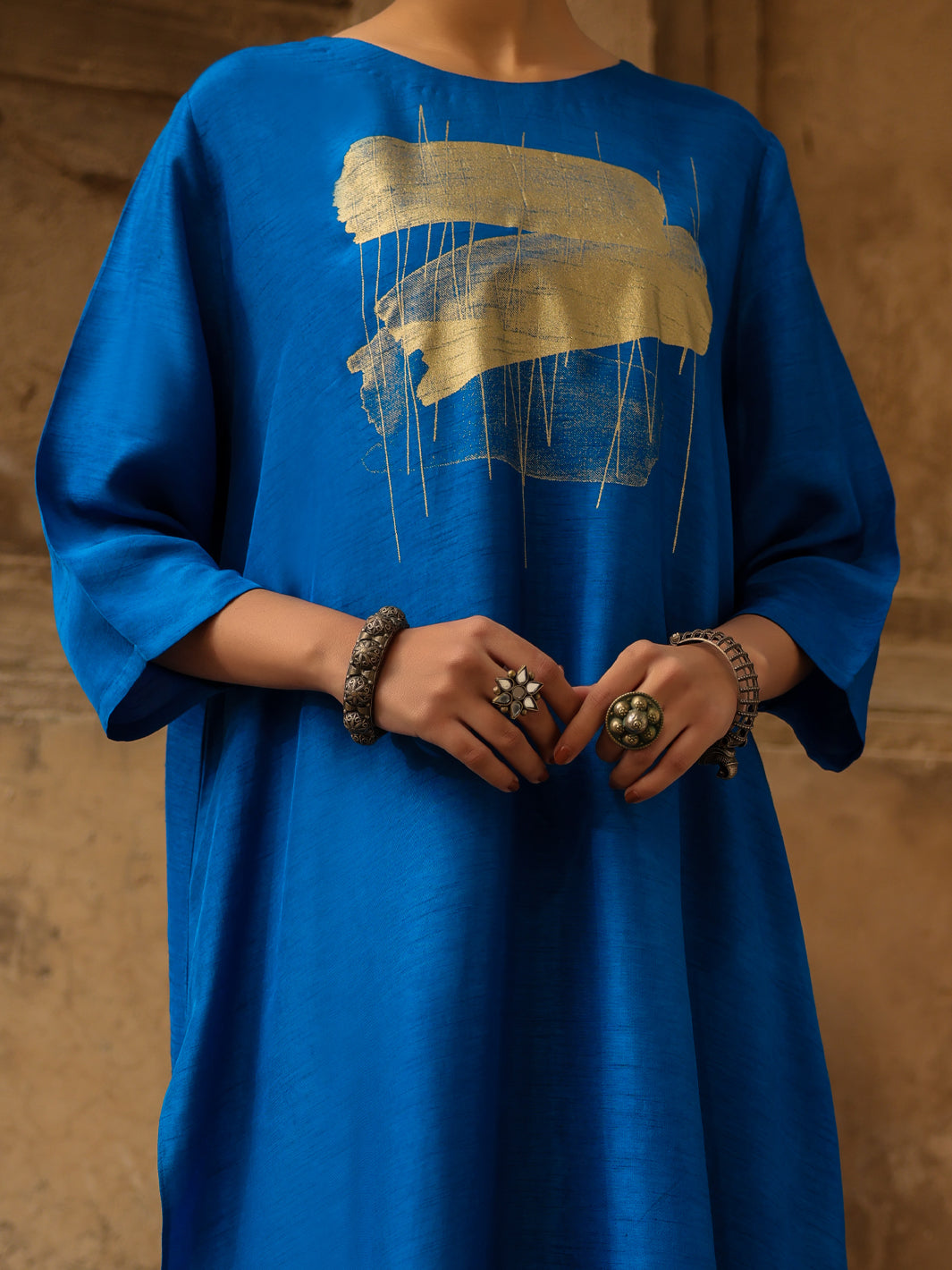 Royal Blue Raw Silk Formal 2Pc Stitched - AL-SS-LS-LKS-594