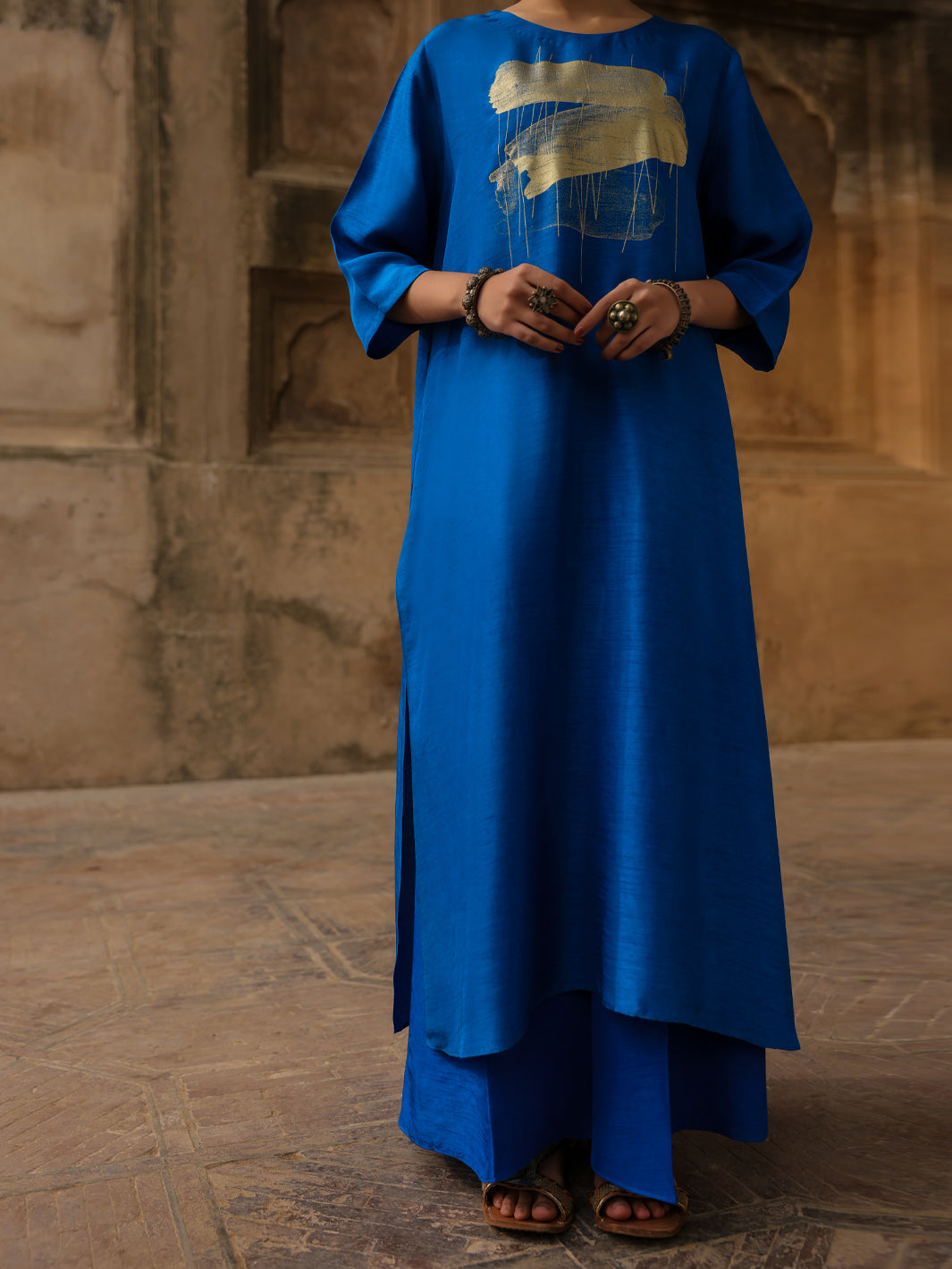 Royal Blue Raw Silk Formal 2Pc Stitched - AL-SS-LS-LKS-594