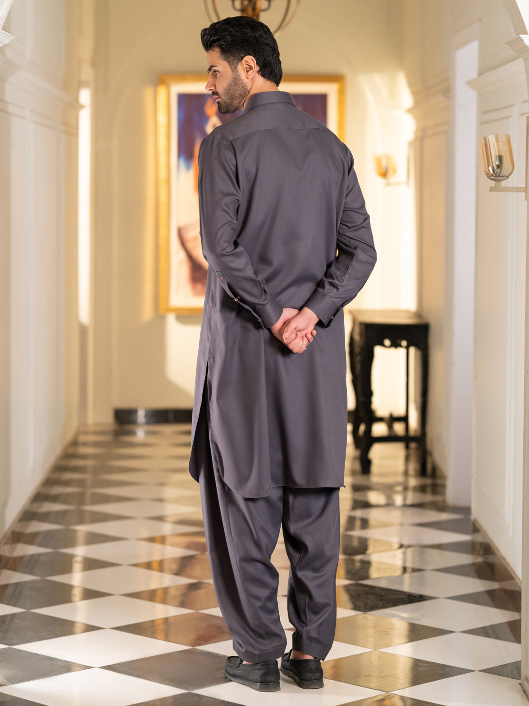 Grey Cut & Sew Kameez Shalwar - ALWA-KS-638B