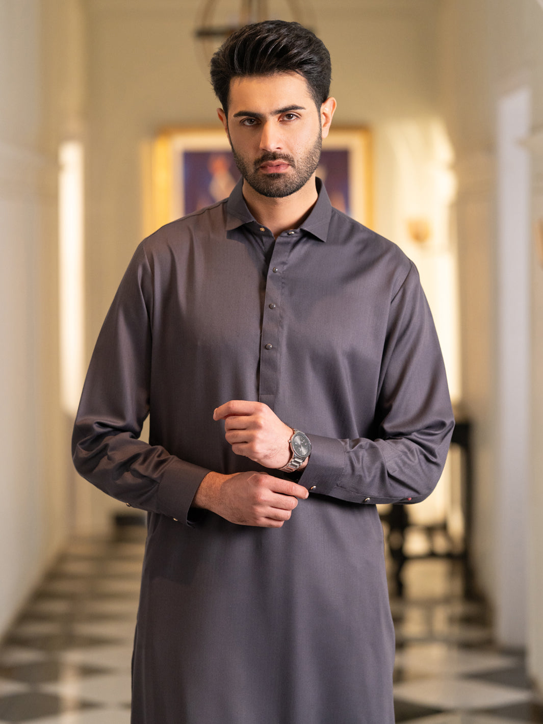 Grey Cut & Sew Kameez Shalwar - ALWA-KS-638B