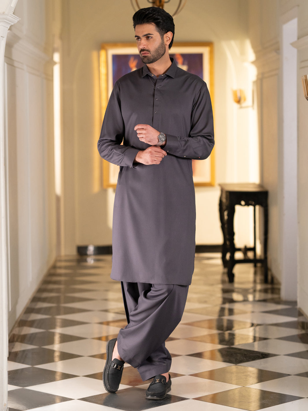 Grey Cut & Sew Kameez Shalwar - ALWA-KS-638