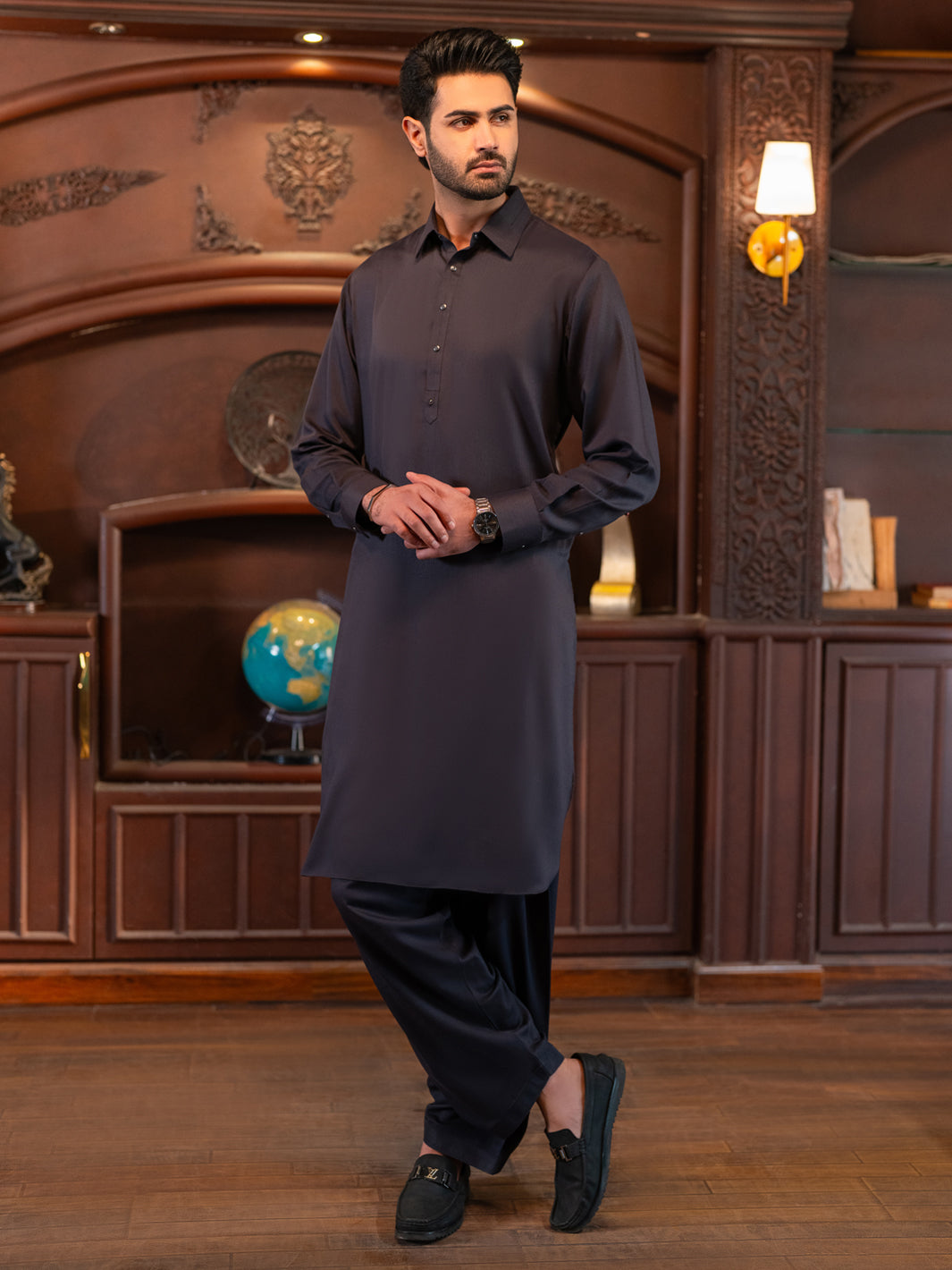 Charcoal Grey Cut & Sew Kameez Shalwar - ALWA-KS-639