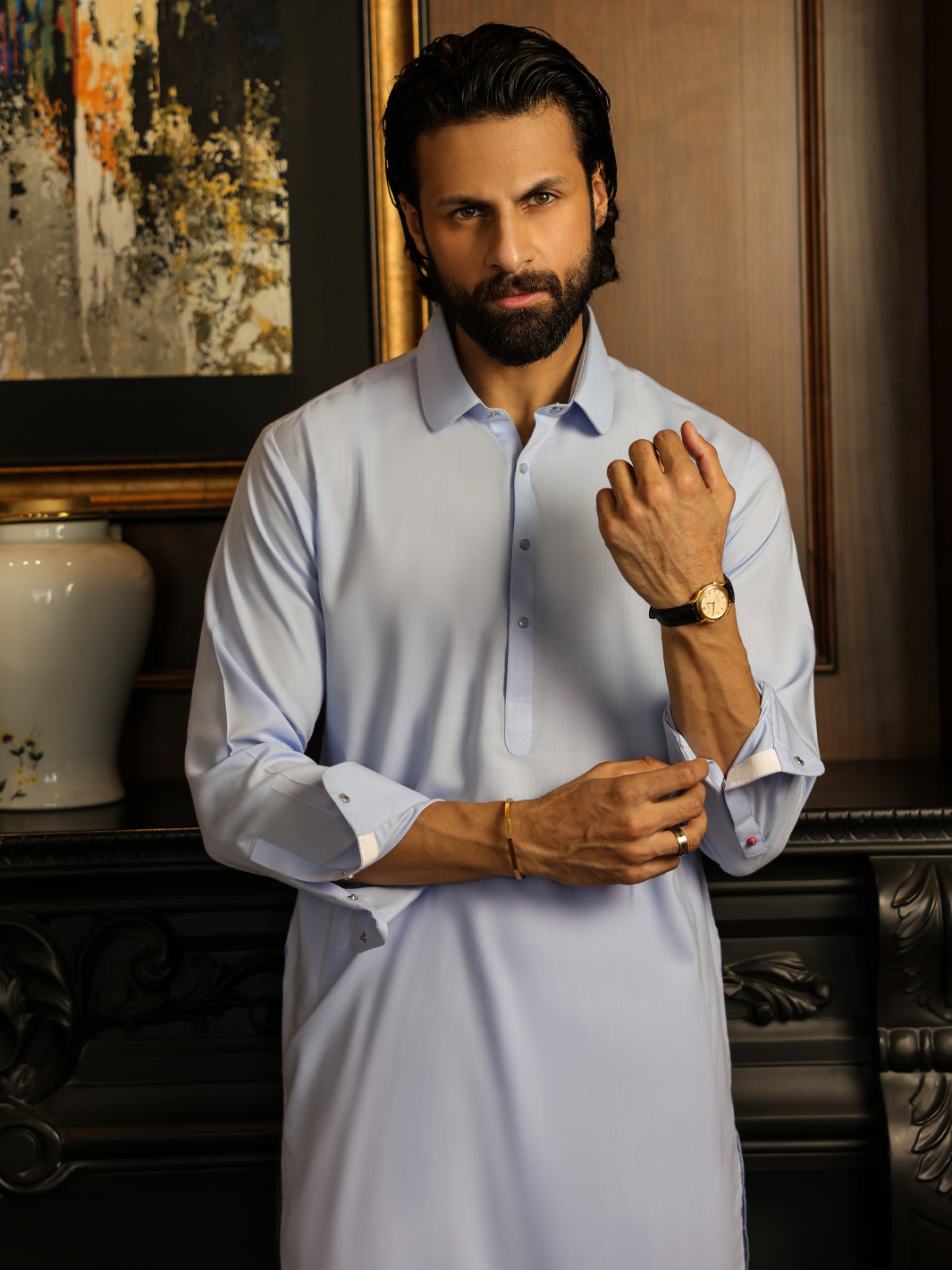 Light Blue Cut & Sew Kameez Shalwar - ALWA-KS-643A