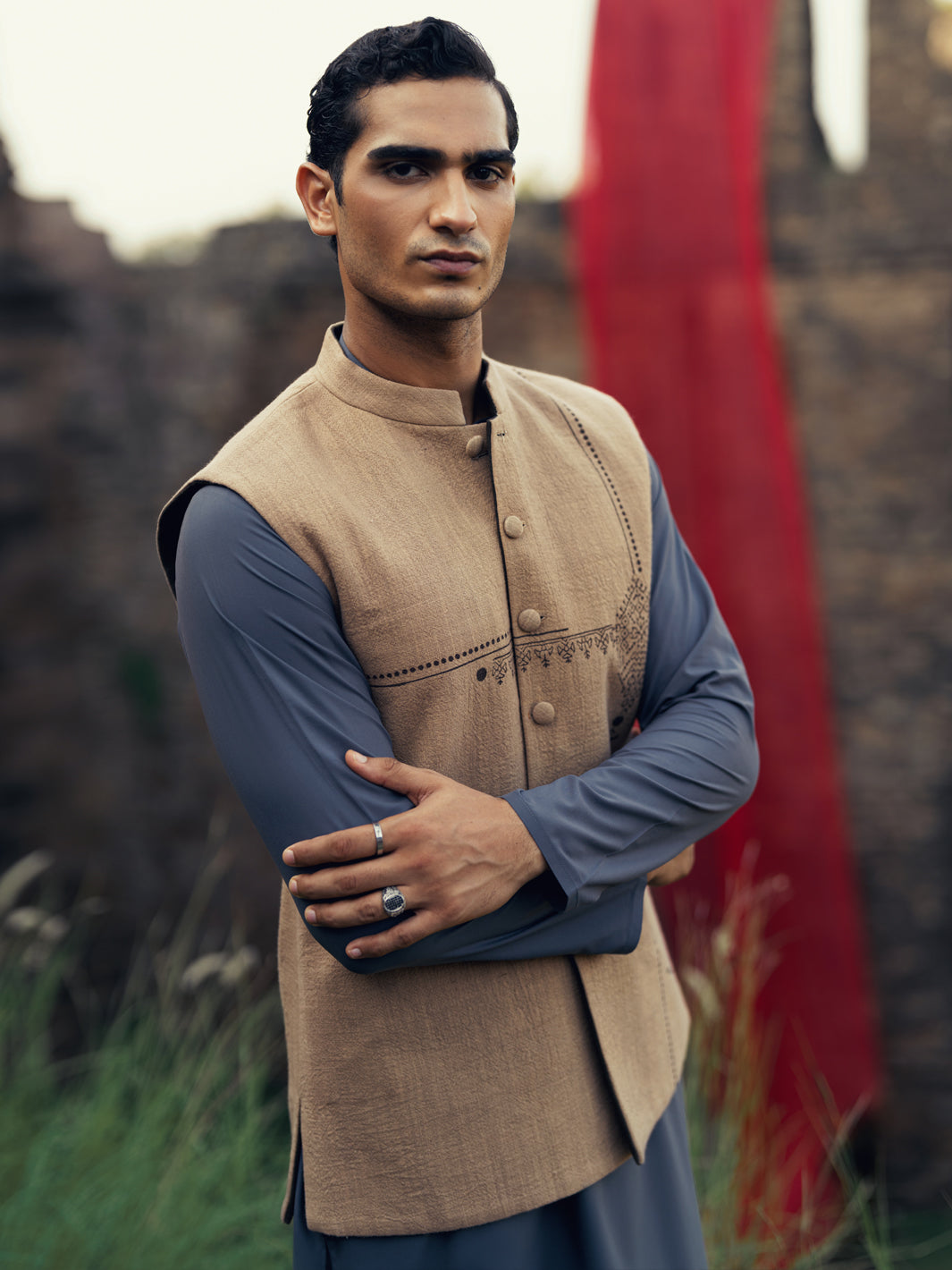 Beige-Brown Formal Waistcoat - AL-WC-475