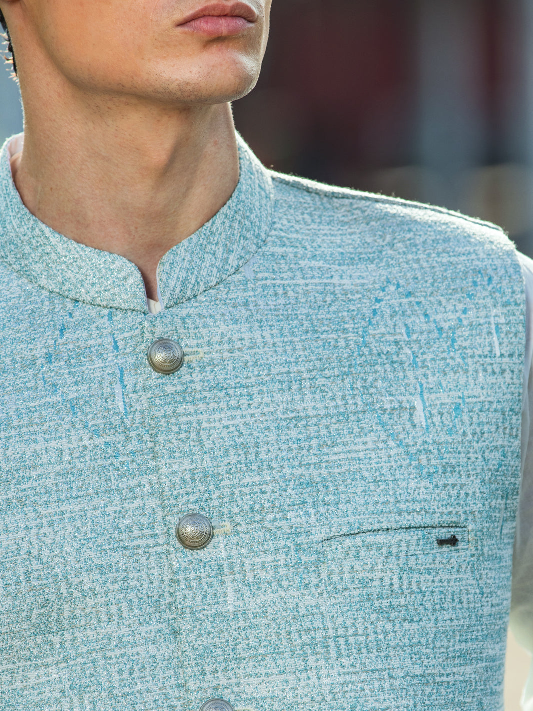 Sea Green Blended Waistcoat - AL-WC-527