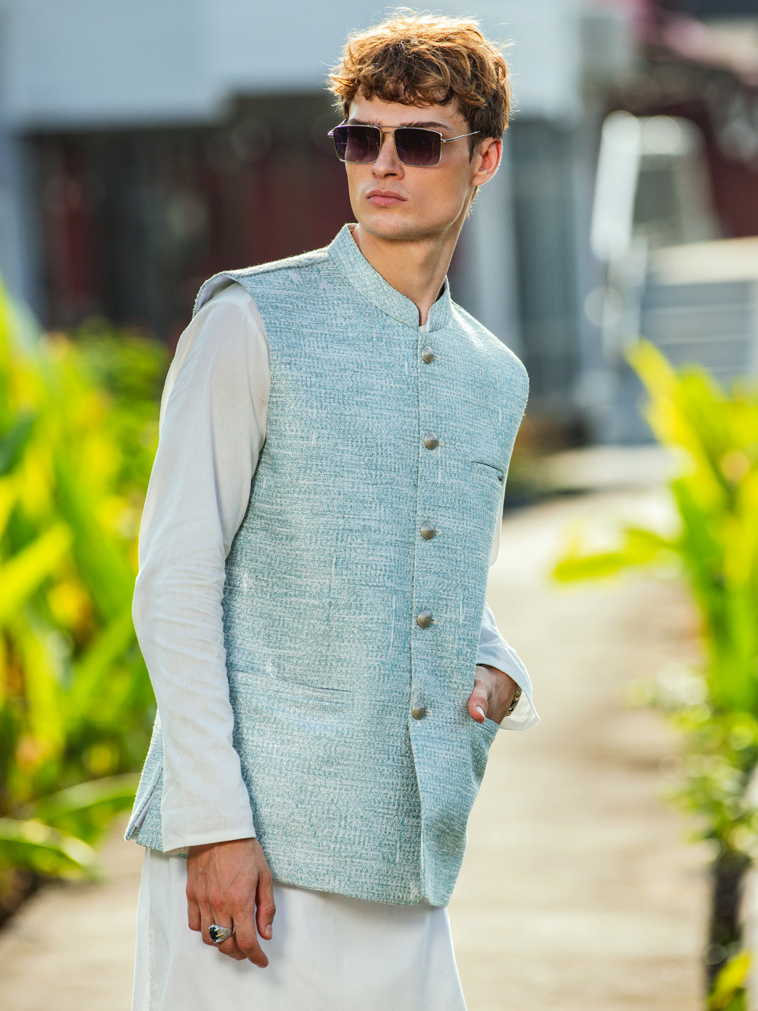 Sea Green Blended Waistcoat - AL-WC-527